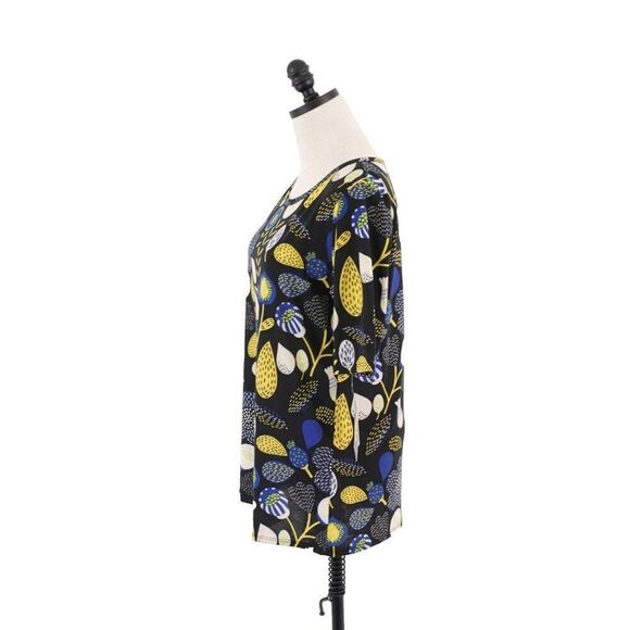 NEW LuLaRoe Gigi XL Black Yellow Blue Floral Blouse Top Short Sleeve Scroop Neck - Picture 5 of 9